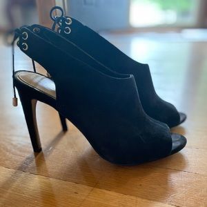 Black Suede Peep-Toe Heels